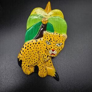 Cheetah Leopard Scarf Clip Tie Ring Safari Jungle Vintage 1980s Hand Painted